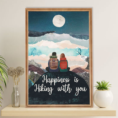 Hiking Poster Prints | Happiness Is Hiking With You | Wall Art Gift for Hiker