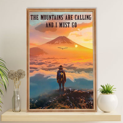 Hiking Poster Prints | The Mountains Are Calling | Wall Art Gift for Hiker