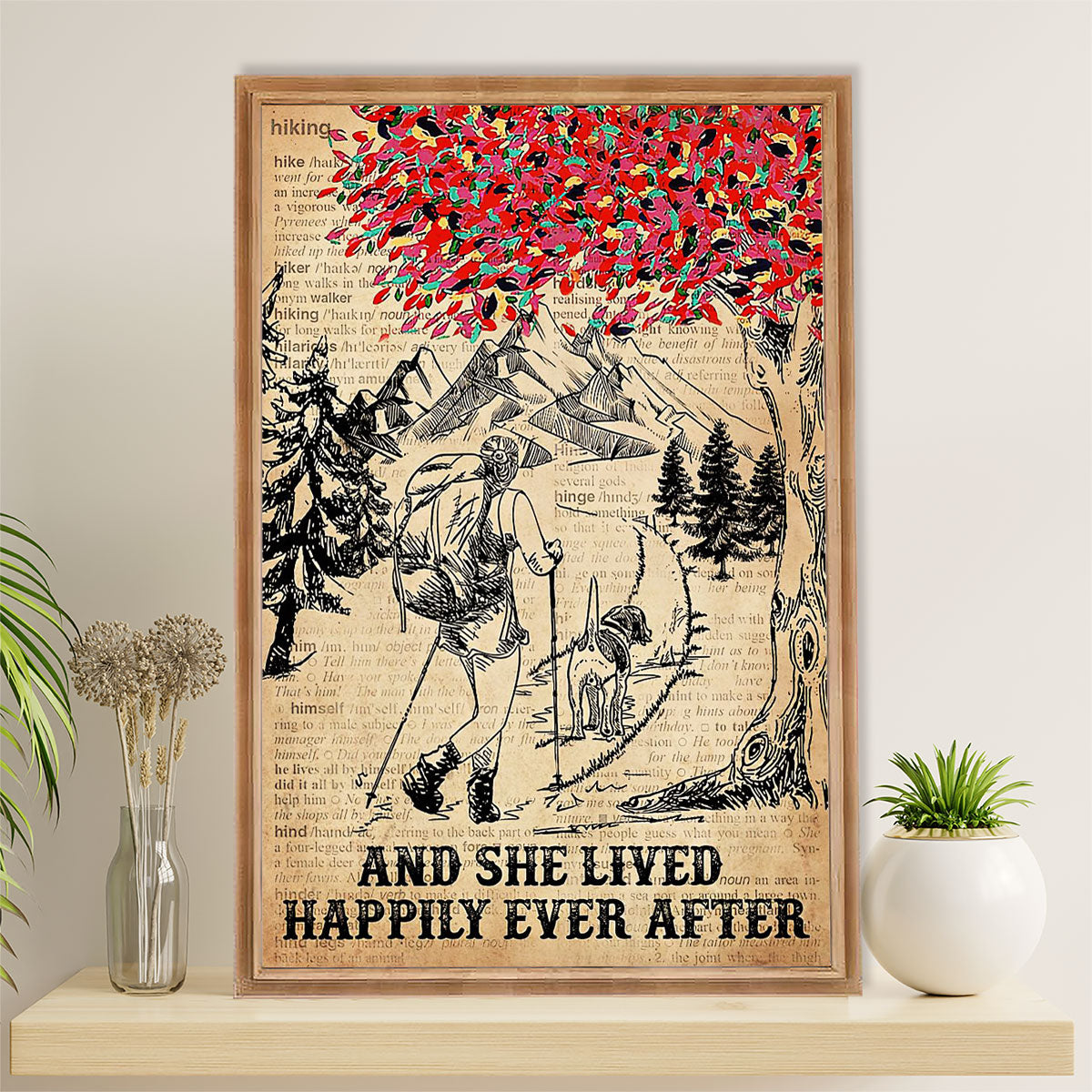 Hiking Poster Prints | She Lived Happily Ever After | Wall Art Gift for Hiker