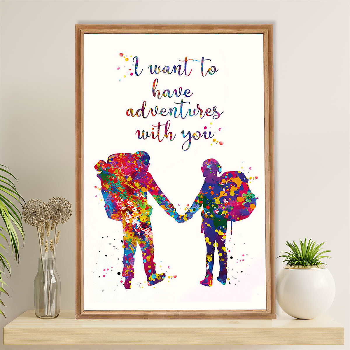 Hiking Poster Prints | Watercolor Painting - Couple Loves Hiking | Wall Art Gift for Hiker