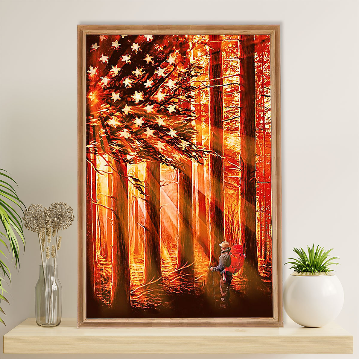Hiking Poster Prints | American Flag | Wall Art Gift for Hiker