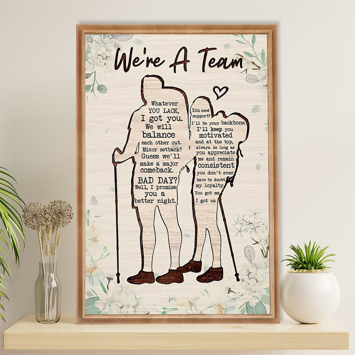 Hiking Poster Prints | Couple Love - We're A Team | Wall Art Gift for Hiker