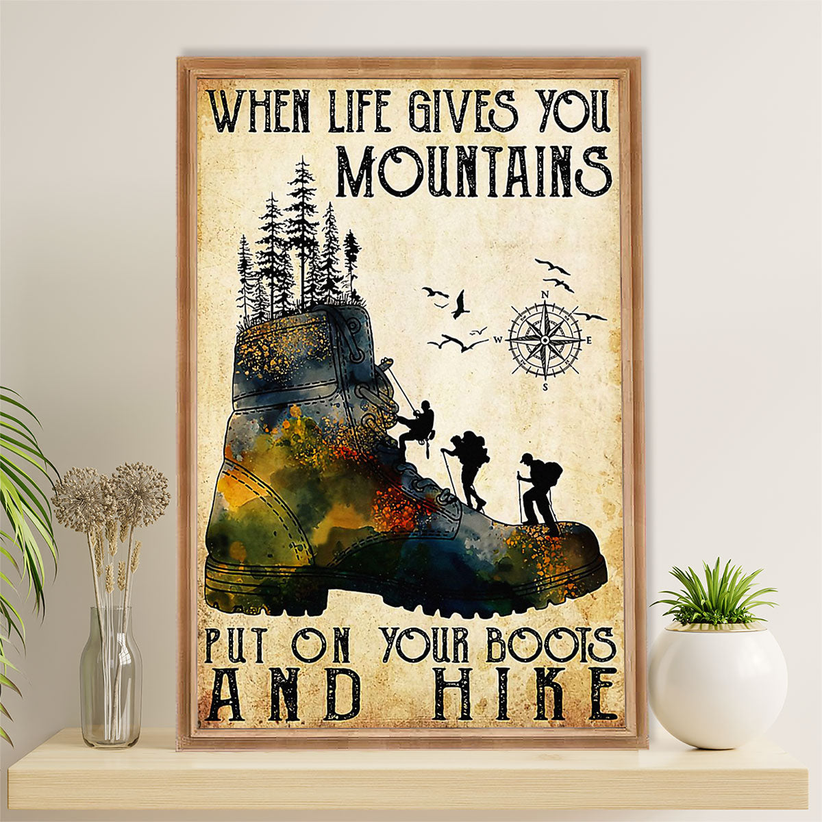 Hiking Poster Prints | Put On Your Boots & Hike | Wall Art Gift for Hiker