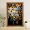 Hiking Poster Prints | Girl & Dog - She Lived Happily | Wall Art Gift for Hiker