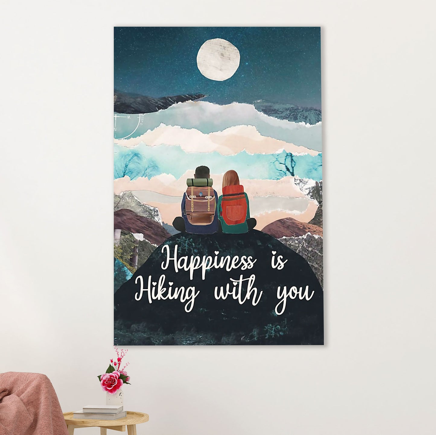 Hiking Poster Prints | Happiness Is Hiking With You | Wall Art Gift for Hiker