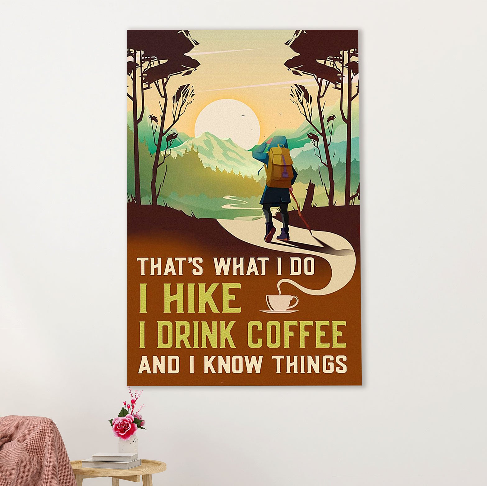 Hiking Canvas Wall Art Prints | Loves Hiking & Coffee | Home Décor Gift for Hiker