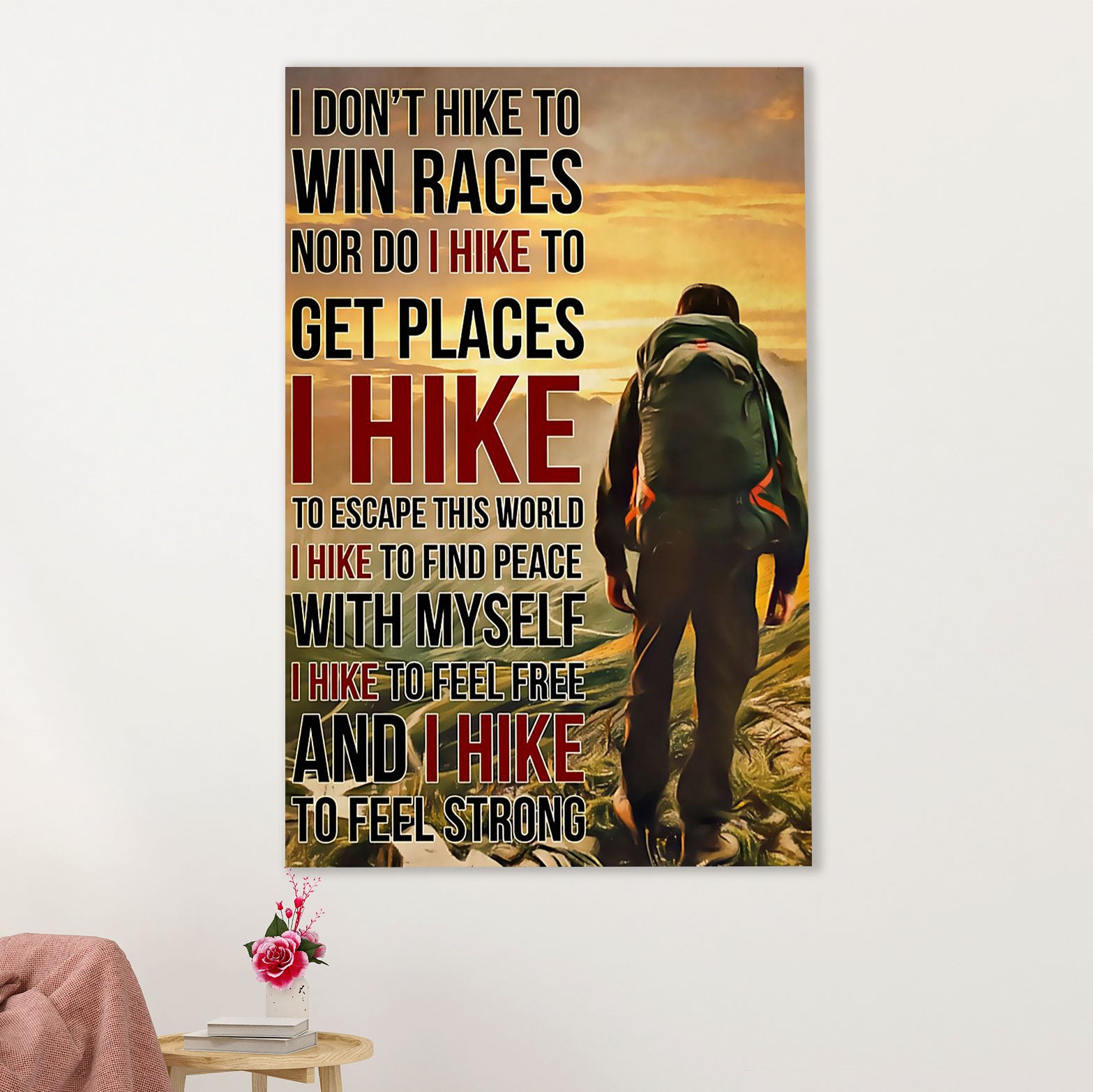 Hiking Canvas Wall Art Prints | I Hike To Feel Strong | Home Décor Gift for Hiker