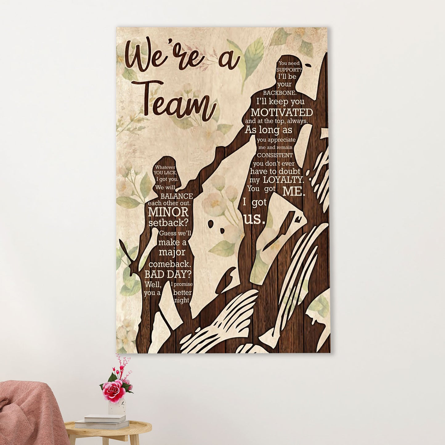 Hiking Canvas Wall Art Prints | Couple Loves - We're A Team | Home Décor Gift for Hiker