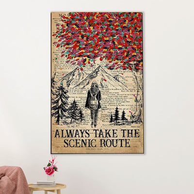 Hiking Poster Prints | Girl Takes The Scenic Route | Wall Art Gift for Hiker