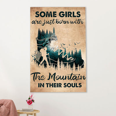 Hiking Canvas Wall Art Prints | Girls Born With The Mountain In Their Souls | Home Décor Gift for Hiker