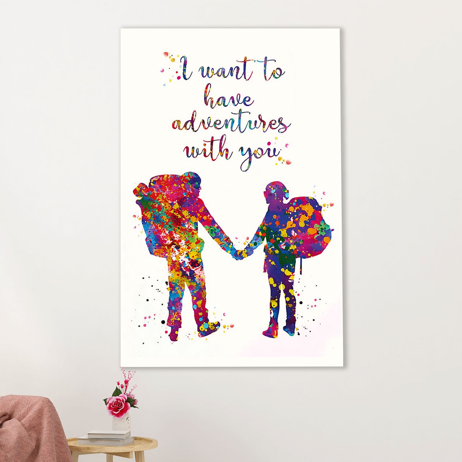 Hiking Poster Prints | Watercolor Painting - Couple Loves Hiking | Wall Art Gift for Hiker