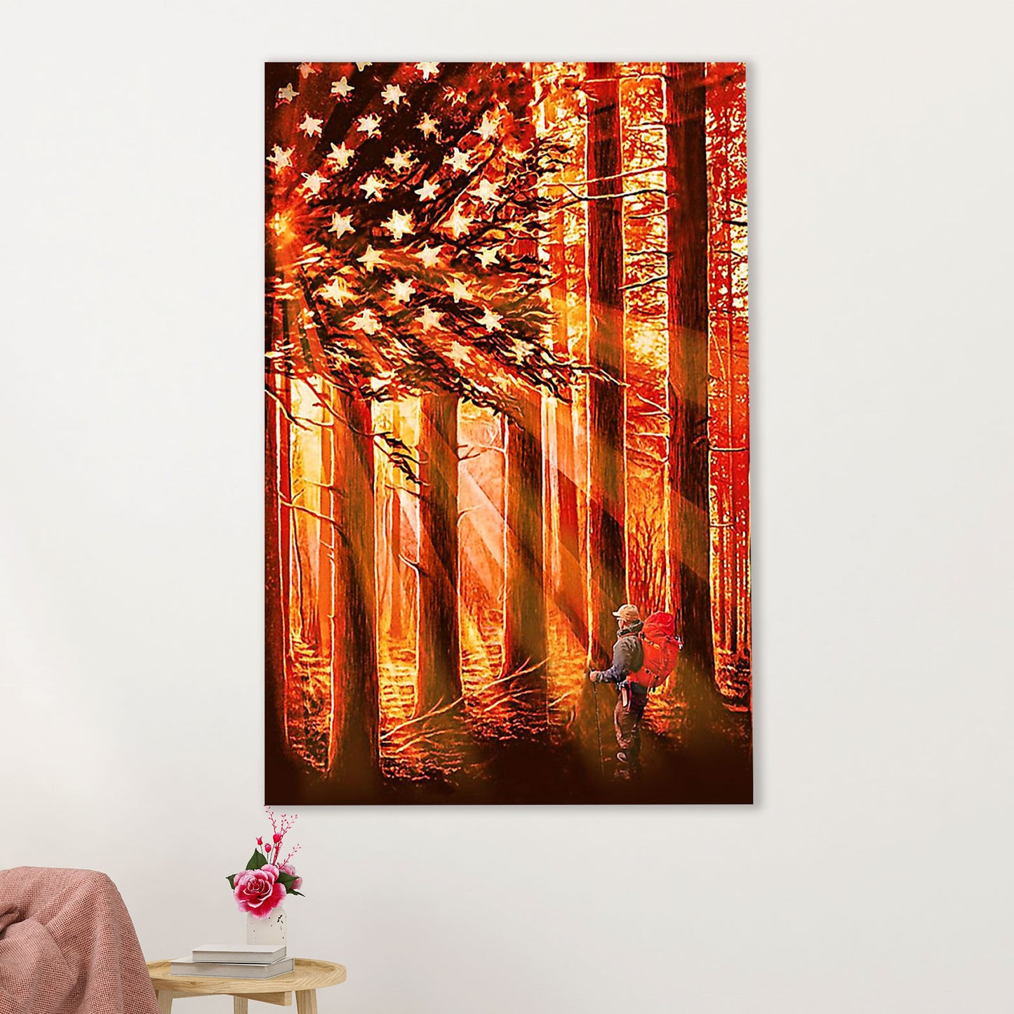 Hiking Poster Prints | American Flag | Wall Art Gift for Hiker