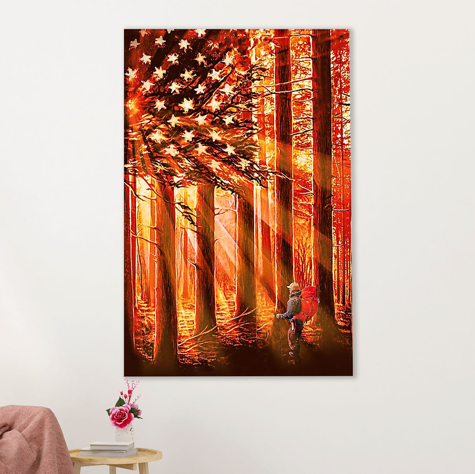 Hiking Poster Prints | American Flag | Wall Art Gift for Hiker