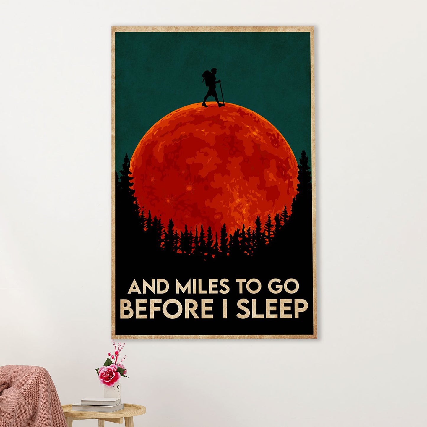 Hiking Canvas Wall Art Prints | Red Moon - Before I Sleep | Home Décor Gift for Hiker