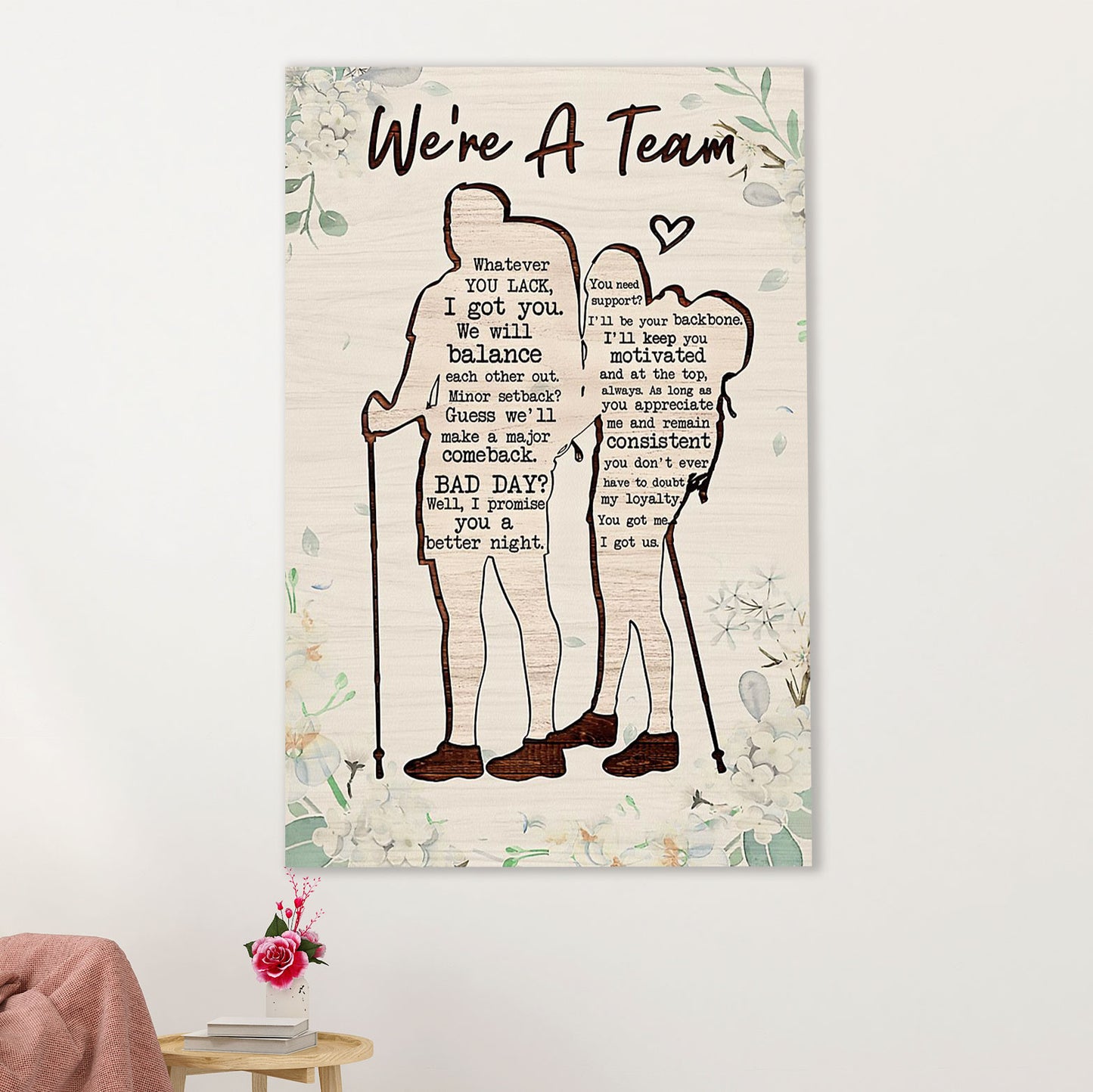 Hiking Canvas Wall Art Prints | Couple Love - We're A Team | Home Décor Gift for Hiker