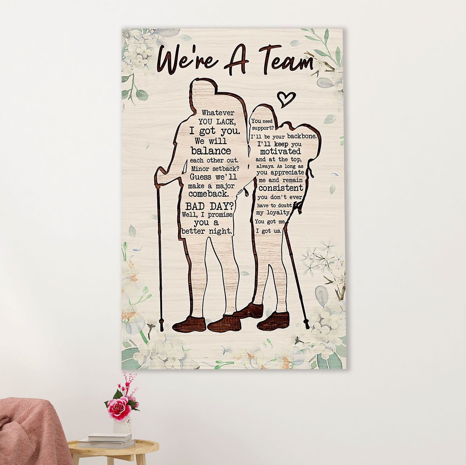 Hiking Poster Prints | Couple Love - We're A Team | Wall Art Gift for Hiker