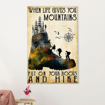 Hiking Canvas Wall Art Prints | Put On Your Boots & Hike | Home Décor Gift for Hiker
