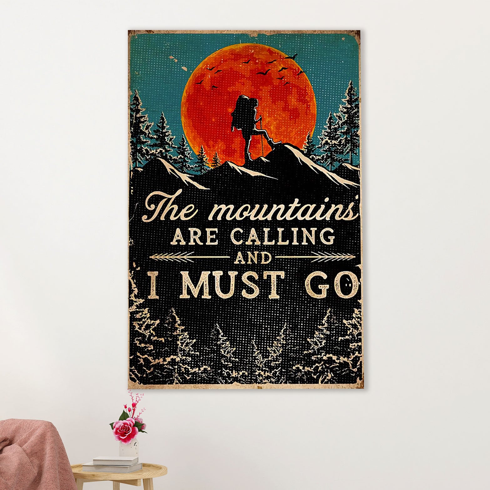 Hiking Canvas Wall Art Prints | The Mountains Are Calling | Home Décor Gift for Hiker