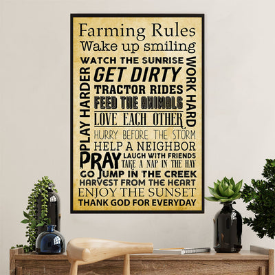 Farming Canvas Wall Art Prints | Farming Rules | Home Décor Gift for Farmer