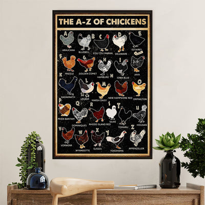 Farming Canvas Wall Art Prints | A-Z of Chickens | Home Décor Gift for Farmer