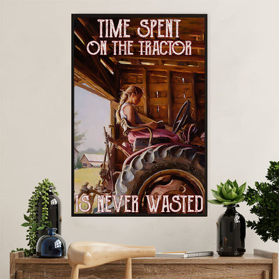 Farming Canvas Wall Art Prints | Girl - Time Spent On The Tractor | Home Décor Gift for Farmer