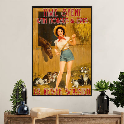 Farming Poster Prints | Time Spent With Horses & Cats | Wall Art Gift for Farmer