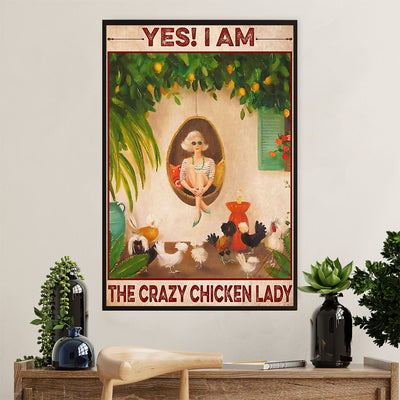 Farming Canvas Wall Art Prints | Crazy Chicken Lady | Home Décor Gift for Farmer