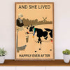 Farming Poster Prints | Cow Cattle - She Lived Happily | Wall Art Gift for Farmer