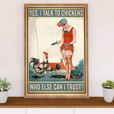 Farming Canvas Wall Art Prints | Lady Talks To Chickens | Home Décor Gift for Farmer