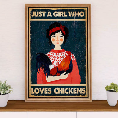 Farming Canvas Wall Art Prints | Girl Loves Chickens | Home Décor Gift for Farmer