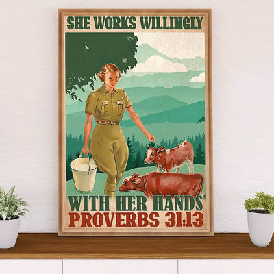 Farming Canvas Wall Art Prints | Girl Works With Hands | Home Décor Gift for Farmer