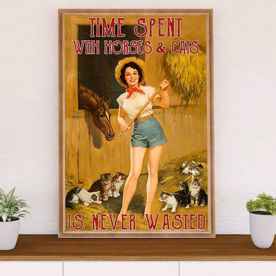 Farming Poster Prints | Time Spent With Horses & Cats | Wall Art Gift for Farmer