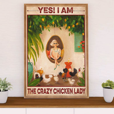 Farming Canvas Wall Art Prints | Crazy Chicken Lady | Home Décor Gift for Farmer