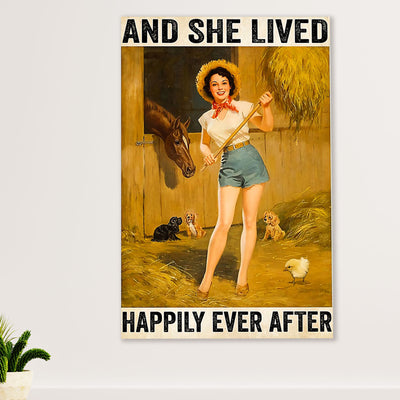 Farming Poster Prints | Horse Farm - She Lived Happily | Wall Art Gift for Farmer