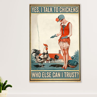Farming Canvas Wall Art Prints | Lady Talks To Chickens | Home Décor Gift for Farmer