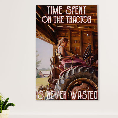 Farming Canvas Wall Art Prints | Girl - Time Spent On The Tractor | Home Décor Gift for Farmer