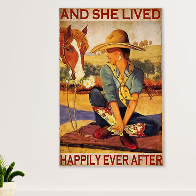 Farming Canvas Wall Art Prints | Horse - She Lived Happily | Home Décor Gift for Farmer