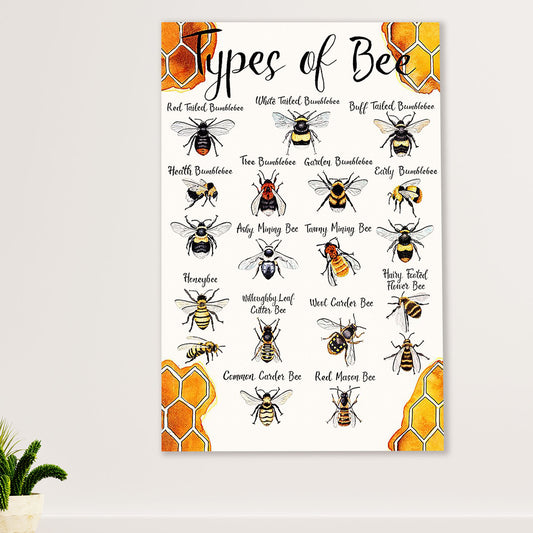 Farming Canvas Wall Art Prints | Types of Bee | Home Décor Gift for Farmer