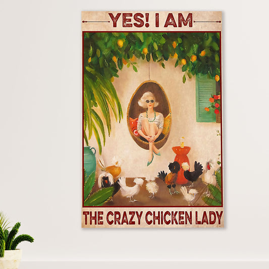 Farming Canvas Wall Art Prints | Crazy Chicken Lady | Home Décor Gift for Farmer