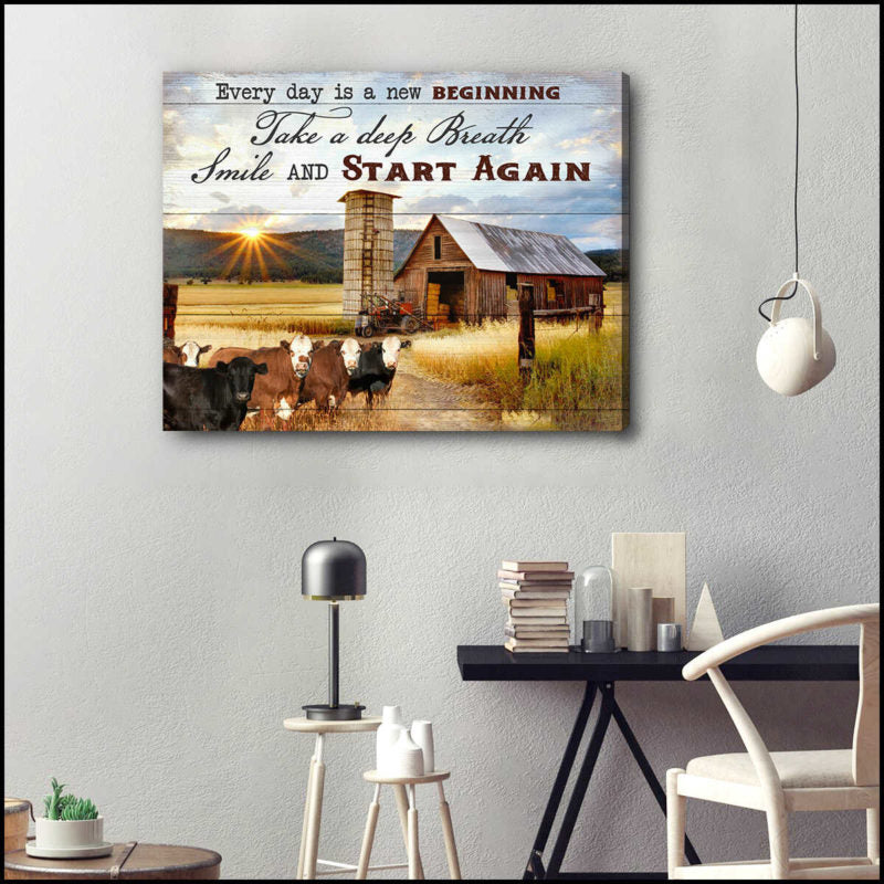 Mostsuit Every Day Is A New Beginning Cows and Farm Canvas Poster Wall Art Farmhouse Decor