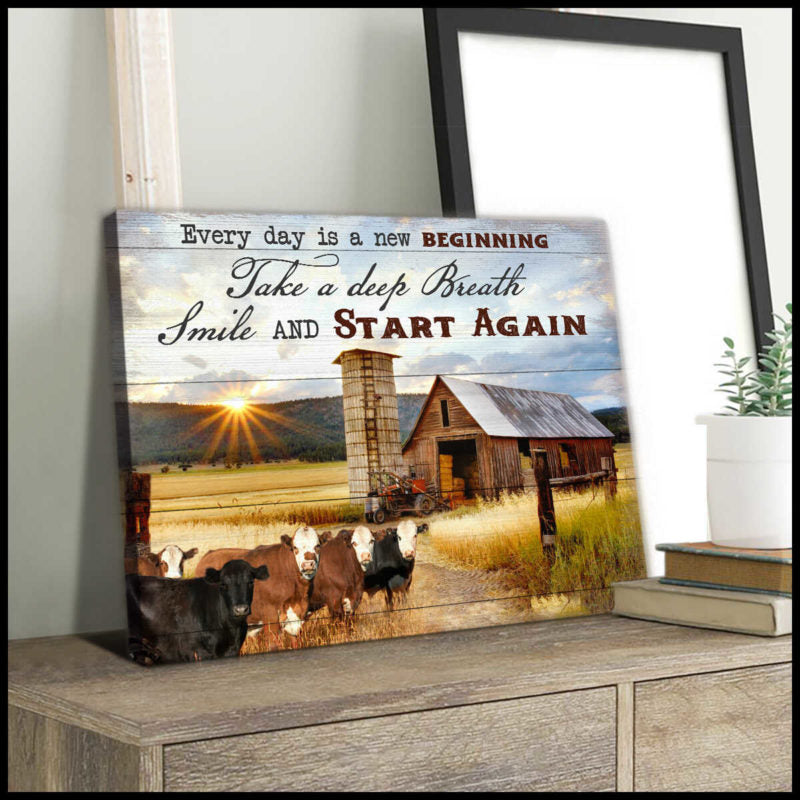 Mostsuit Every Day Is A New Beginning Cows and Farm Canvas Poster Wall Art Farmhouse Decor