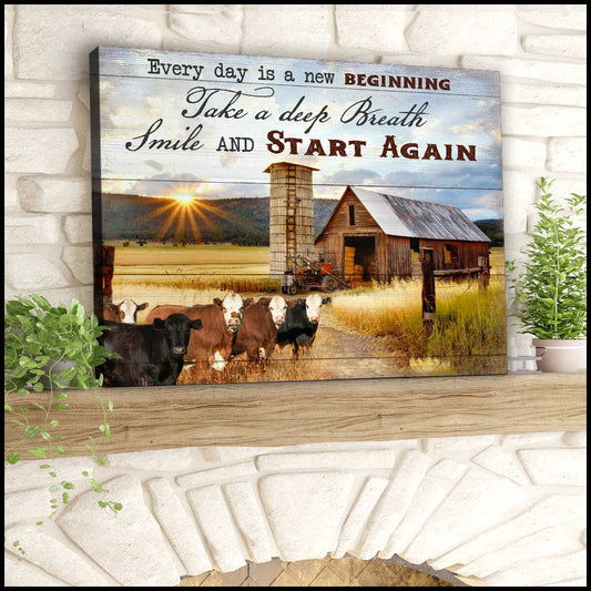 Mostsuit Every Day Is A New Beginning Cows and Farm Canvas Wall Art Farmhouse Decor