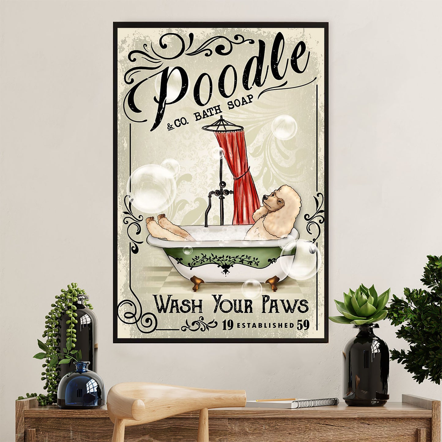 Poodle Co. Bath Soap Dog Canvas Wall Art Prints | Home Décor Gift for Poodle Puppies Lover