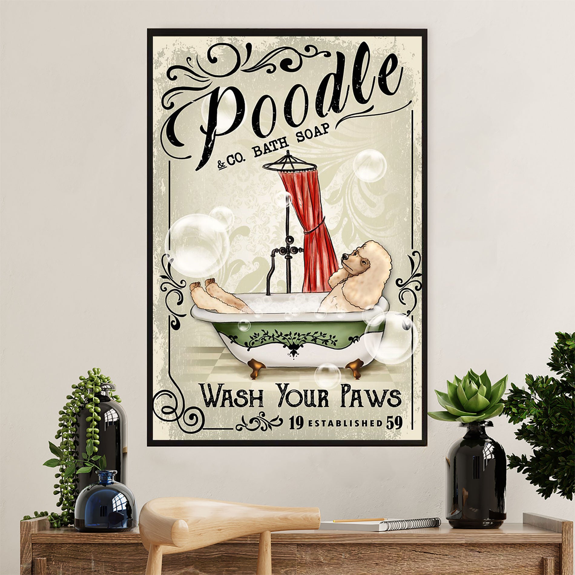 Poodle Co. Bath Soap Dog Canvas Wall Art Prints | Home Décor Gift for Poodle Puppies Lover
