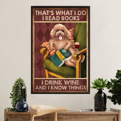 Poodle - Read Books & Drink Wine Dog Canvas Wall Art Prints | Home Décor Gift for Poodle Puppies Lover