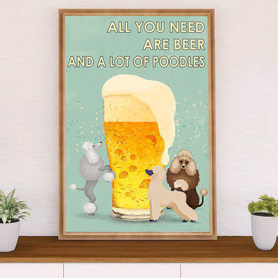 Loves Beer & Poodles Dog Poster Prints | Wall Art Gift for Poodle Puppies Lover