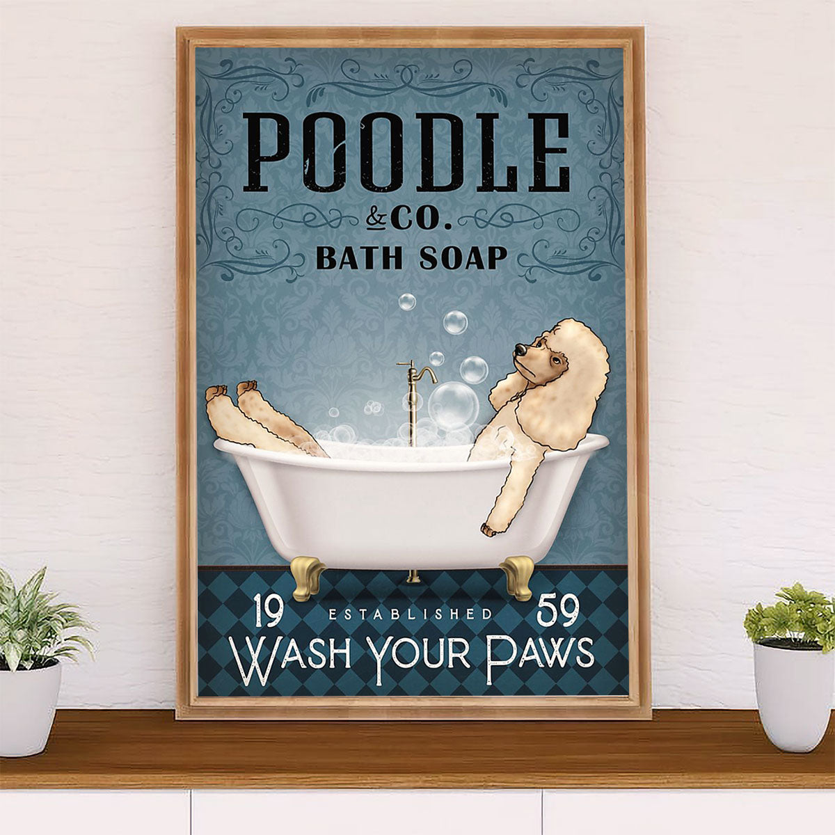 Poodle Co. Bath Soap Dog Canvas Wall Art Prints | Home Décor Gift for Poodle Puppies Lover