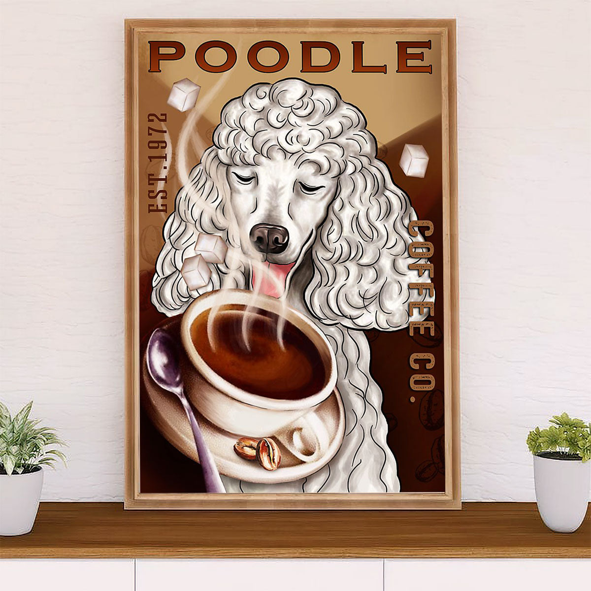 Poodle & Coffee Dog Canvas Wall Art Prints | Home Décor Gift for Poodle Puppies Lover