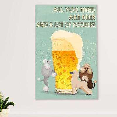 Loves Beer & Poodles Dog Canvas Wall Art Prints | Home Décor Gift for Poodle Puppies Lover