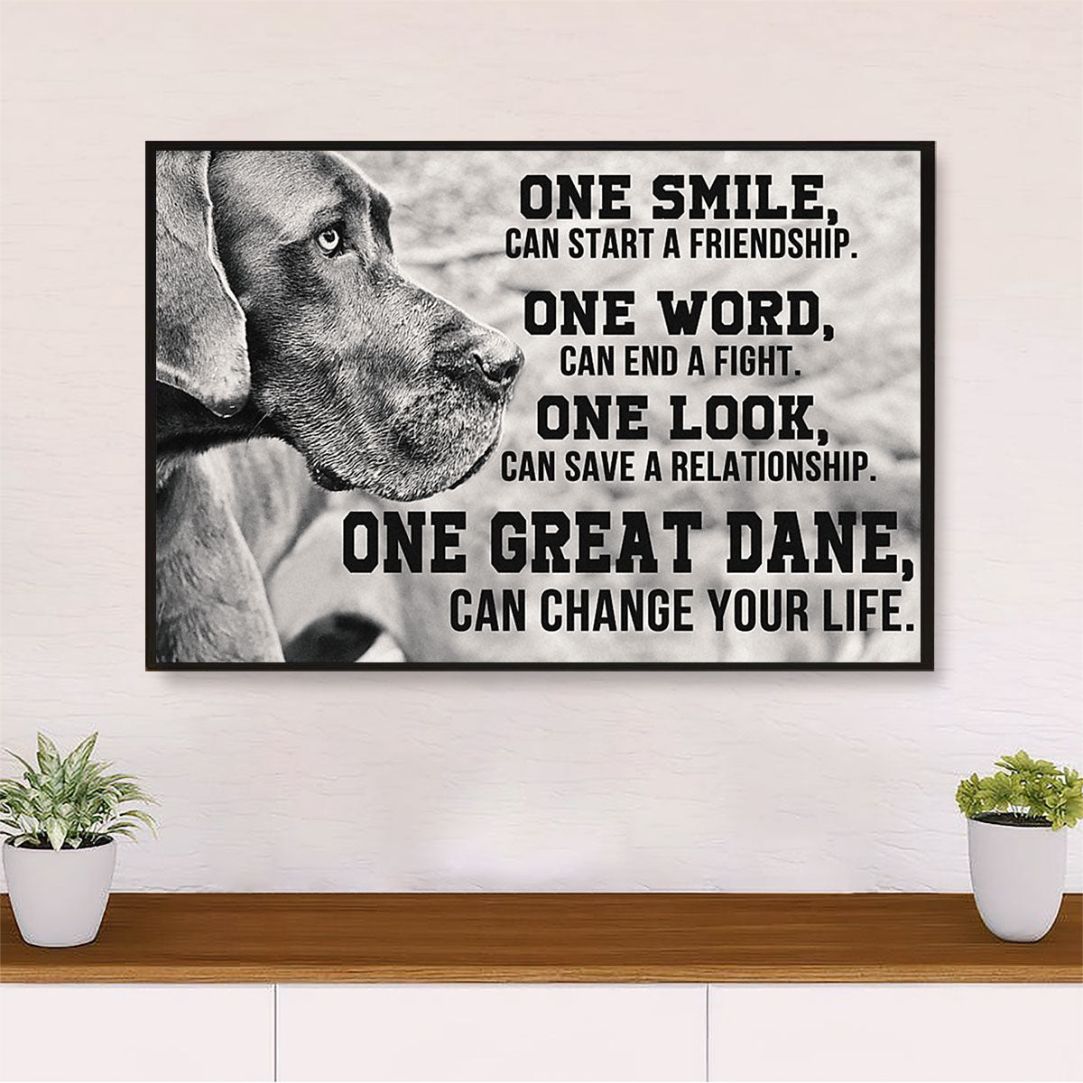 Great Dane One Smile One Word Dog Poster Prints | Wall Art Gift for Great Dane Puppies Lover